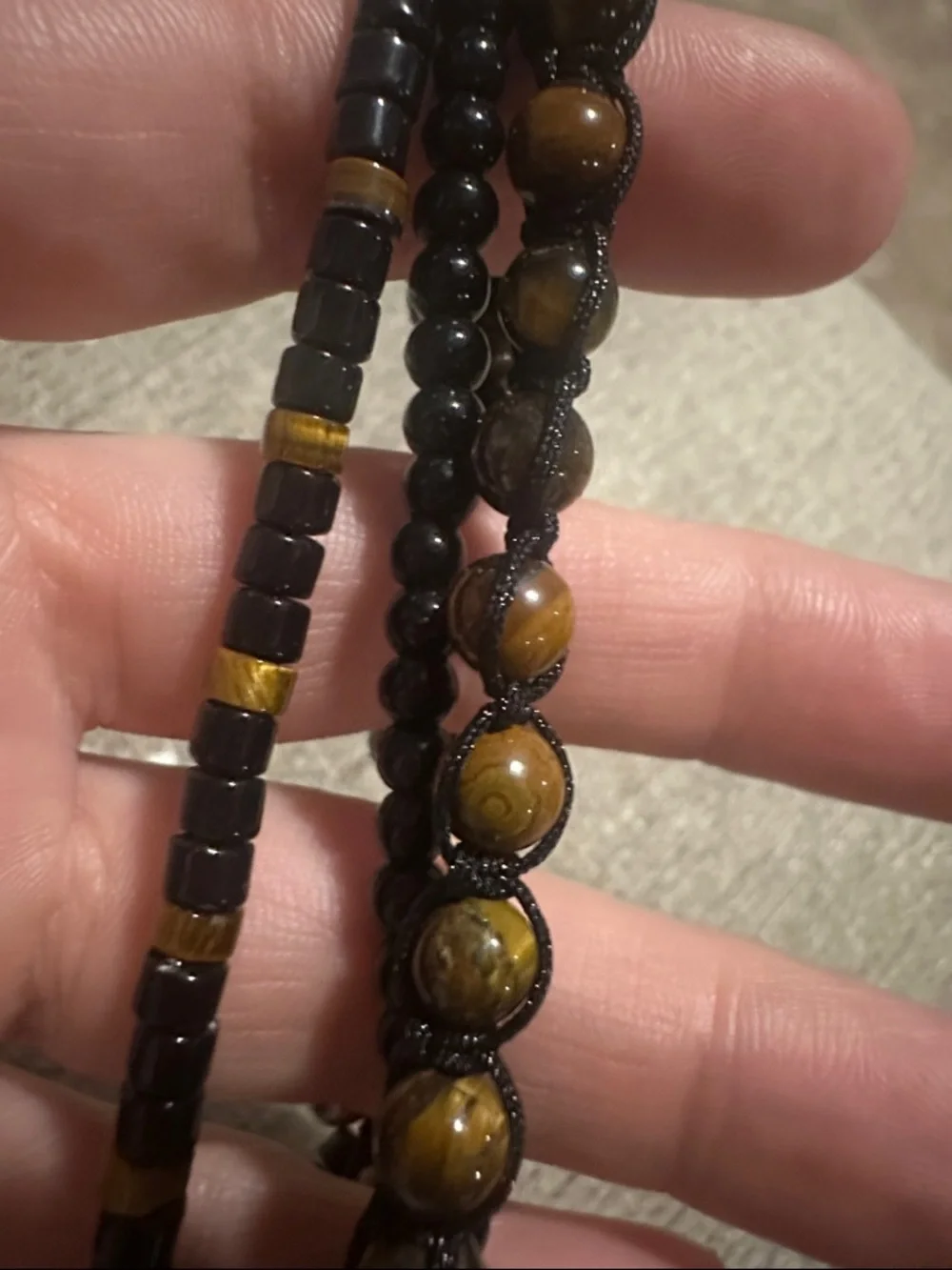 Handwoven Onyx and Tiger Eye Bracelet